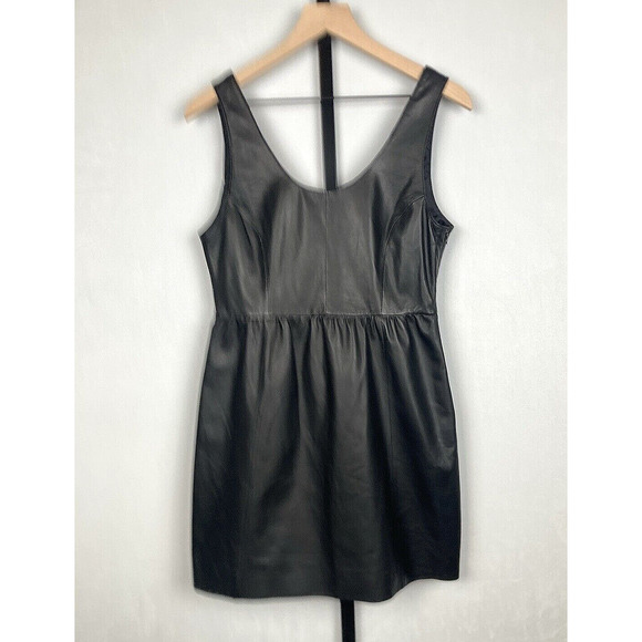 Rebecca Minkoff Black Leather Mini Dress Sz 8 Sleeveless Fit and Flare Edgy - Picture 5 of 11